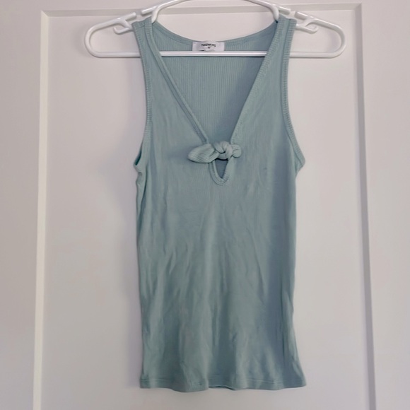 Sea foam blue ribbed tank keyhole with bow size S hashtag EUC very soft - Picture 3 of 13
